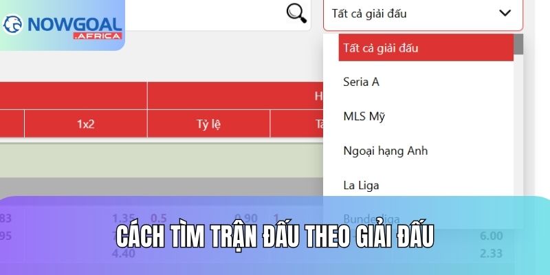 Cách tìm trận đấu theo giải đấu